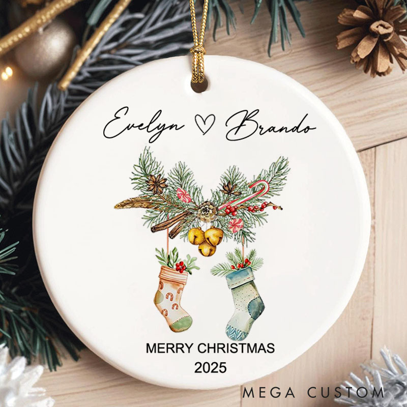 Personalized Stockings and Garland Christmas Ornament Couple Holiday Ornament for Husband Wife Xmas Ornament Gift with Name