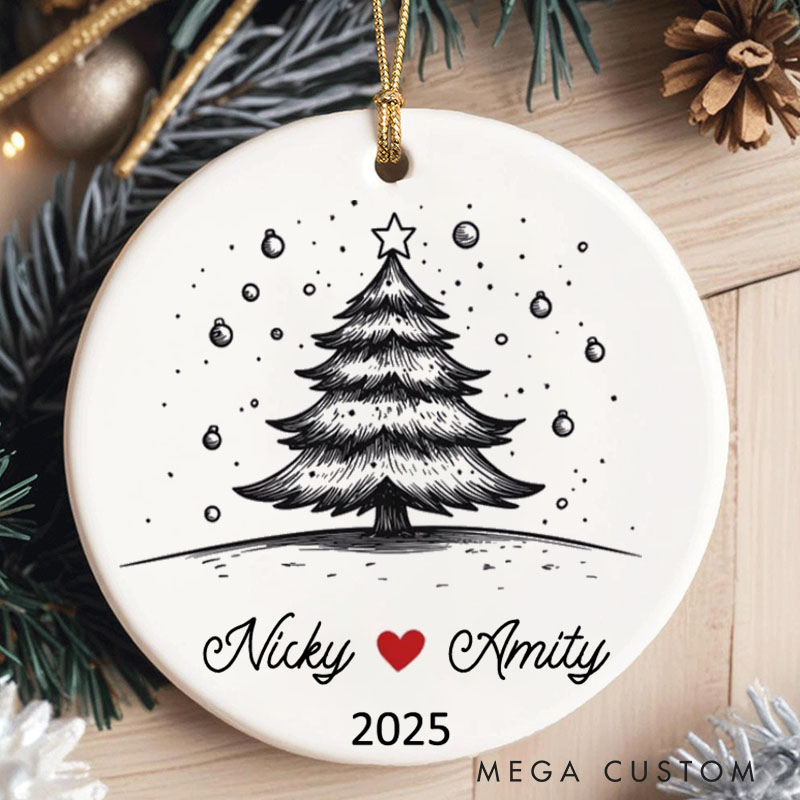 Personalized Black and White Christmas Tree Ornament Couple 2025 Holiday Ornament Husband Wife Christmas Ornament Boyfriend Girlfriend Gift