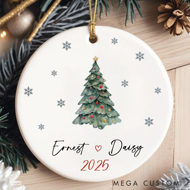 Personalized Christmas Tree Ornament Couple 2025 Watercolor Christmas Gift Ornament Husband Wife Holiday Gift Keepsake