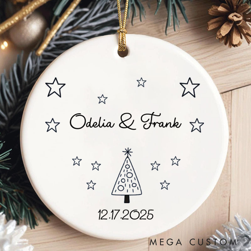Personalized Minimalist Christmas Tree and Stars Ornament Couple Christmas Ornament Husband Wife Holiday Gift Decor Couple Xmas Gift