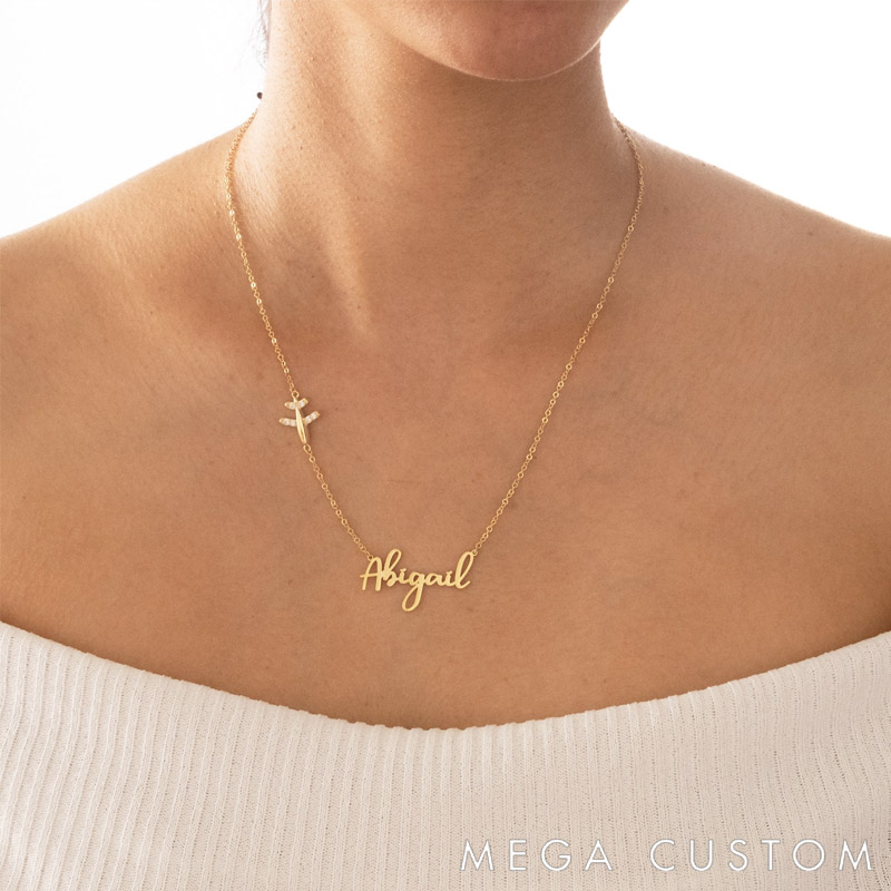 Personalized Name Necklace for Travel Lovers Diamond Airplane and Name