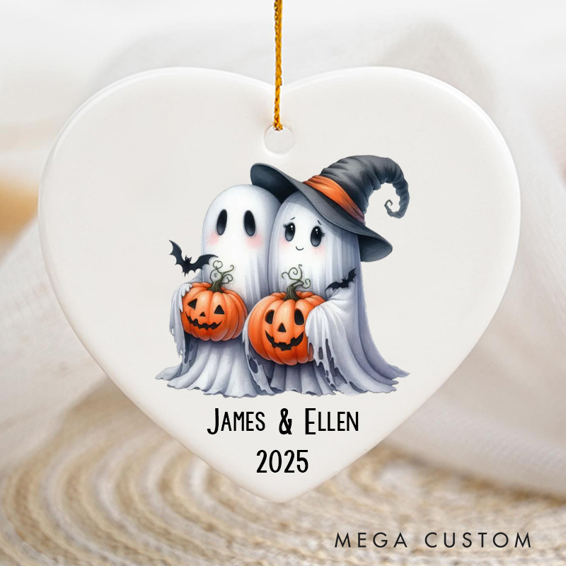 Personalized Adorable Ghost Couple Ornament Couple 2025 Halloween-Themed Ornament Husband Wife Ghost Gift