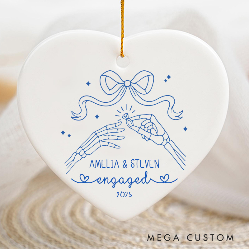 Personalized Engaged Skeleton Hands Ornament Gothic Couple Engagement Halloween Gift Husband Wife Halloween Gift