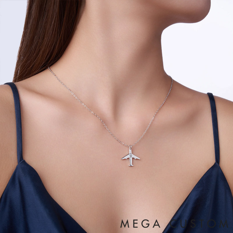 Personalized Airplane Necklace Dainty Jewelry with Birthstone and Text Birthday Anniversary Gift for Women Travel Lovers Pilots Flight Attendants