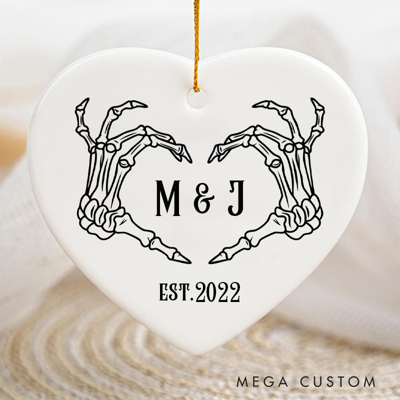 Personalized Skeleton Hands Monogram Ornament Couple Halloween Anniversary Gift Ornament Gothic Halloween Gift Decor for Husband Wife