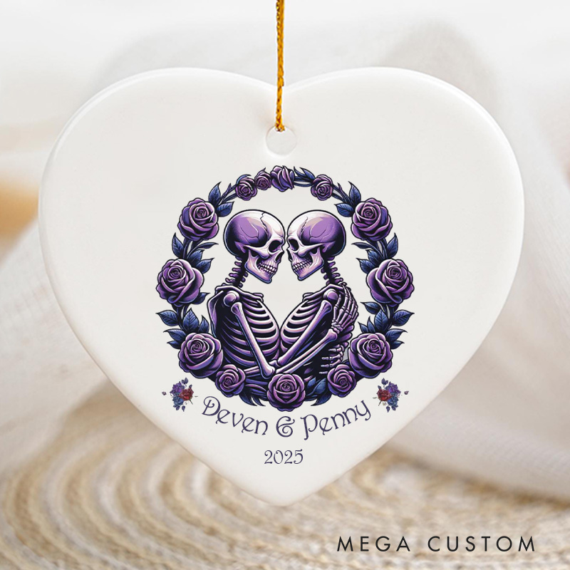 Personalized Romantic Skeleton Couple Ornament Purple Roses Halloween Keepsake Ornament Couple Halloween Gift for Husband Wife