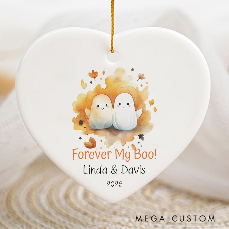 Personalized Forever My Boo Autumn Ghost Ornament Couple Autumn Leaves Halloween Ornament Couple Anniversary Gift for Husband Wife