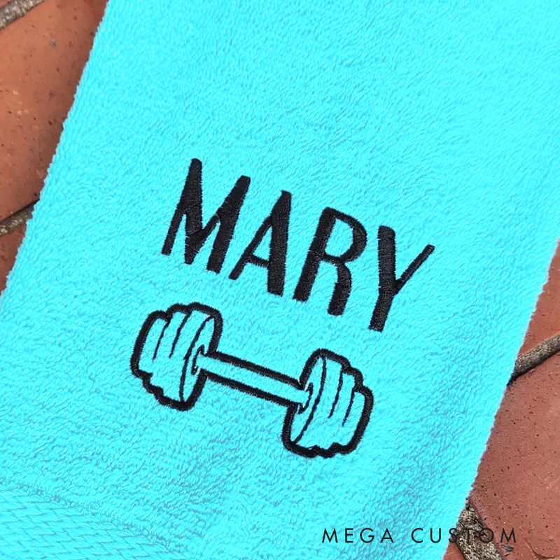 Personalized Barbell OutlineHand Towel Monogrammed Sports Hand Towel Custom Name Perfect for Fitness Enthusiasts Bodybuilders and Gym Lovers