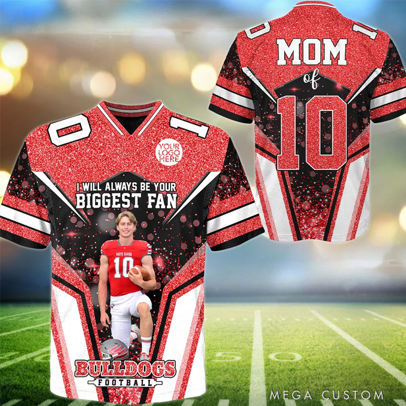 Personalized American Football Jersey Shirt with Custom Photo, Name, and Number Design