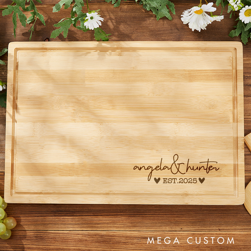 Personalized Wooden Bamboo Couple Cutting Board Anniversary Engagement Wedding Gift For Newlywed
