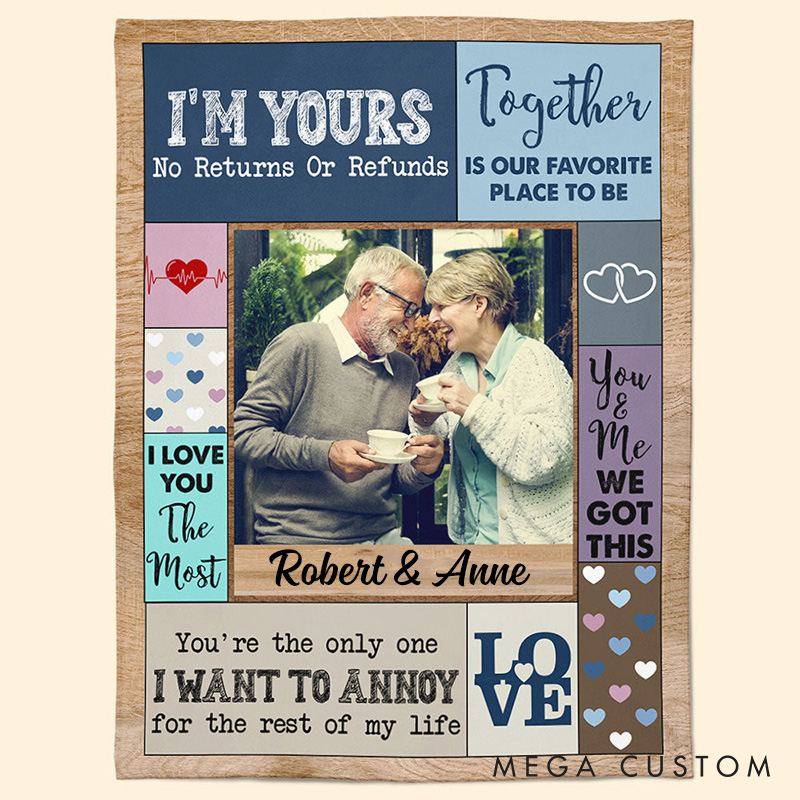 Personalized Couple Photo Blanket I'm Yours Heartfelt Blanket Anniversary Gift for Husband Wife Our Favorite Place To Be Blanket for Couple