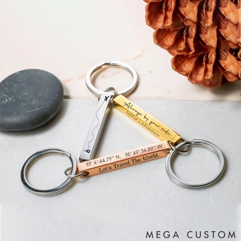 Personalized Rectangular Keychain Gift for Travel Lovers with Customization Four Sides