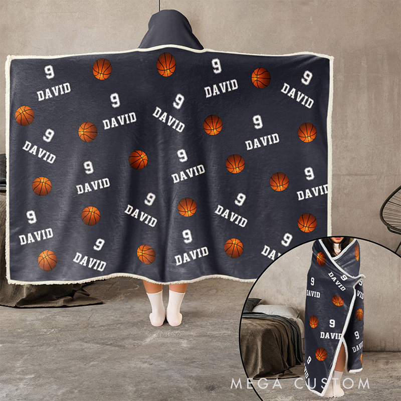 Personalized Basketball Hoodie Blanket with Custom Name & Number