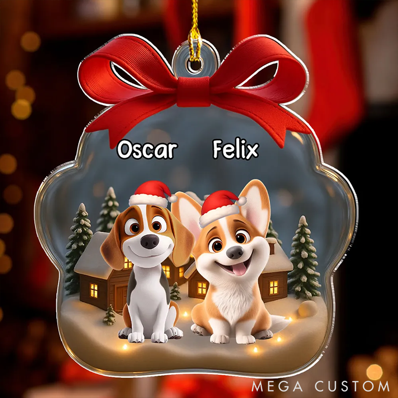 Personalized Dog Lover Paw in Snow Christmas Ornament