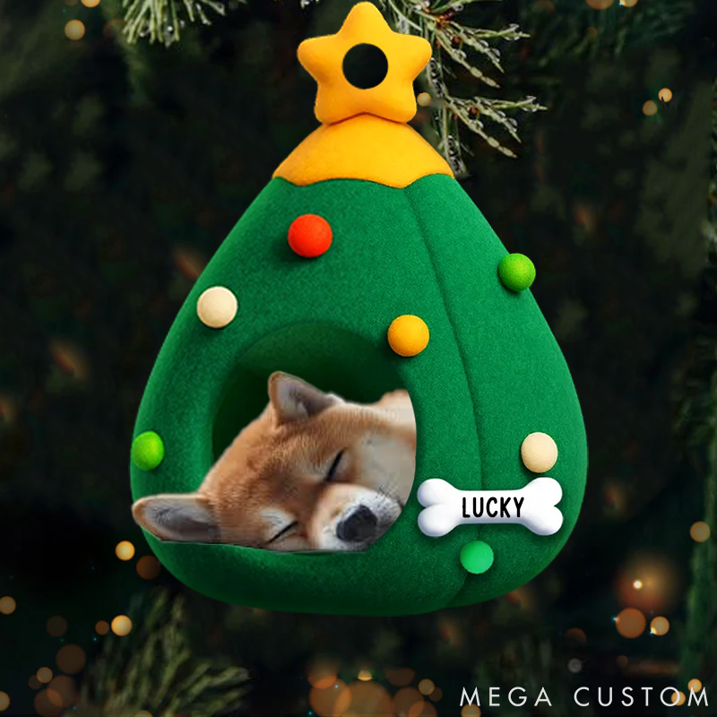 Personalized Pet Lover Santa Paws Cozy Tree Photo Christmas Ornament