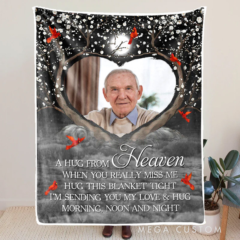 Personalized Memorial Photo Blanket A Hug From Heaven When You Really Miss Me Fleece Blanket Christmas Gift Sympathy Gift for Family Members