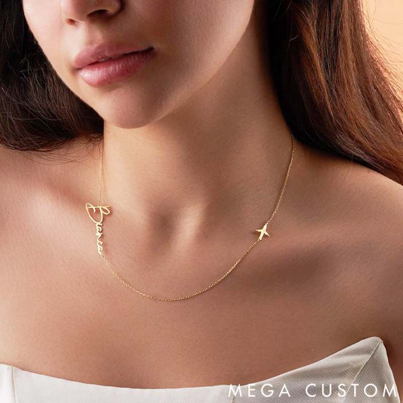 Personalized Airplane Necklace with Name Gift for Travel Lovers