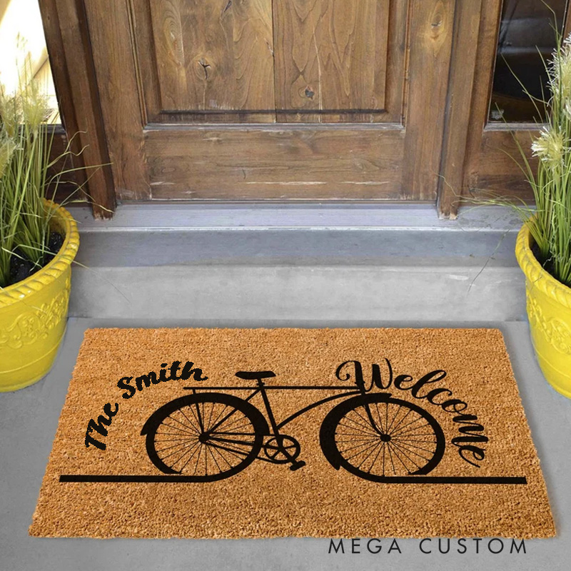 Personalized Bike Welcome Doormat Bicycle Housewarming Gift for Cycling Lovers