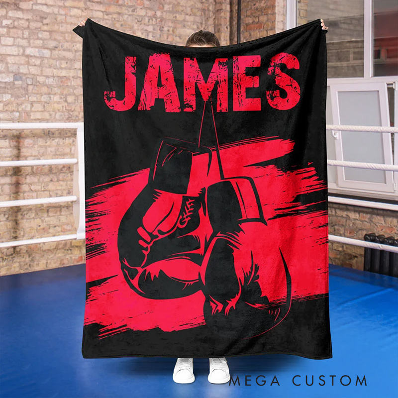 Personalized Multicolor Boxing Gloves Soft Throw Blanket with Name Home Decor Birthday Gift for Boxing Enthusiast for Gym Lover