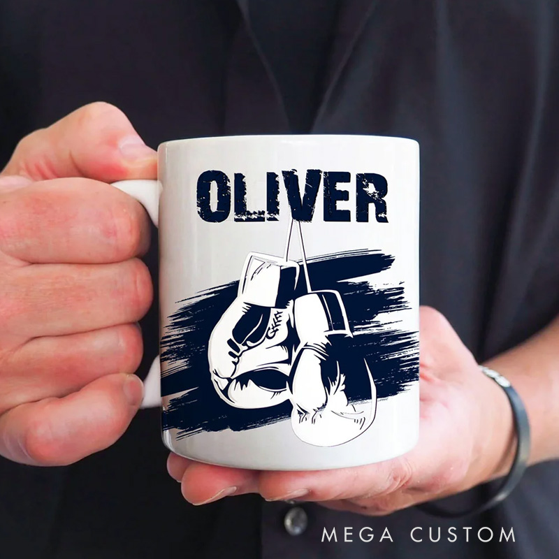 Personalized Mug Multicolour Boxing Glove Design Ceramic Mug with Name Birthday Holiday Gift for Sports Boxing Lovers