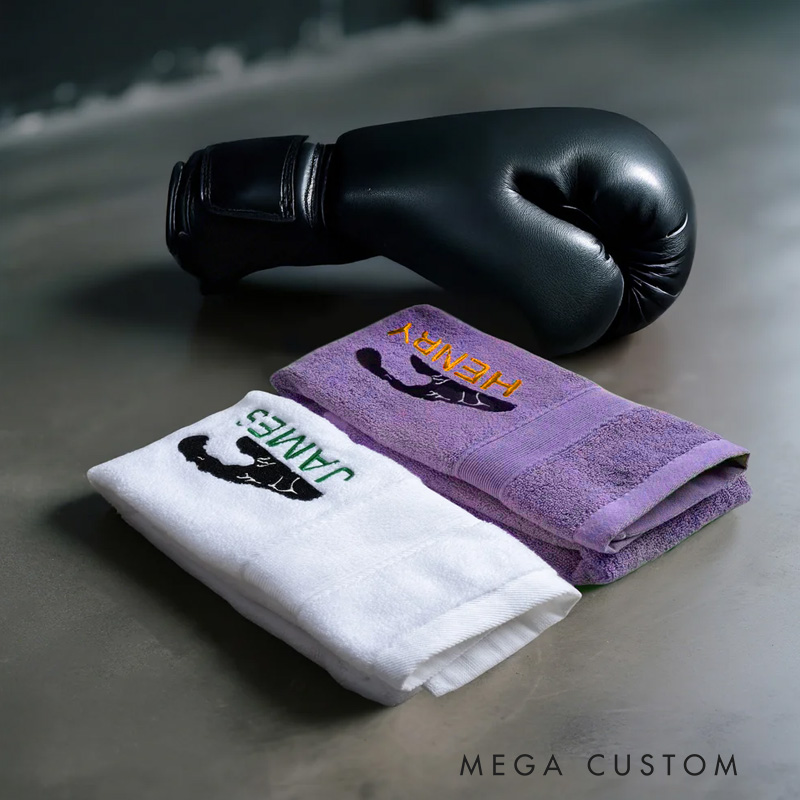 Personalized Boxing 100% Cotton Towel with Embroidered Name Sporting Good Training Anniversary Gift for Boxers Gym Lovers