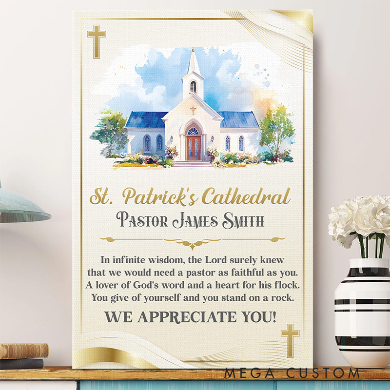 Personalized Pastor Appreciation Frameless Canvas Painting with Name Wall Decor Religious Gift Appreciation Gift for Christian Pastor
