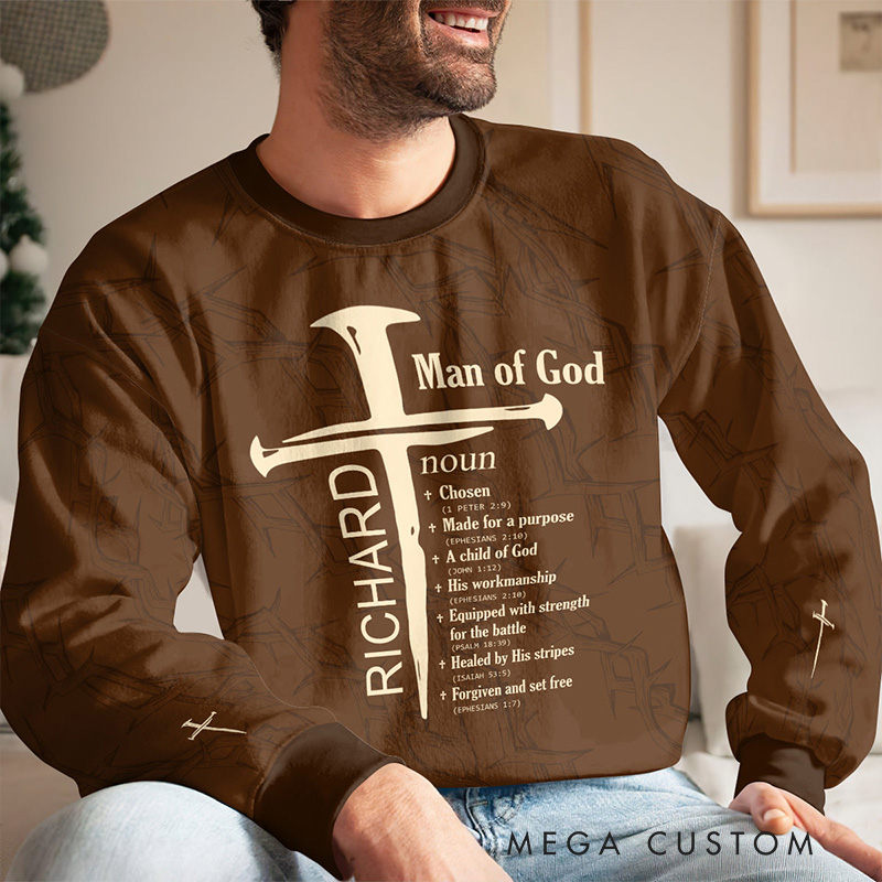 Personalized Man of God Crew neck Sweatshirt with Name Religious Gift Christian Gift Birthday Gift for Men