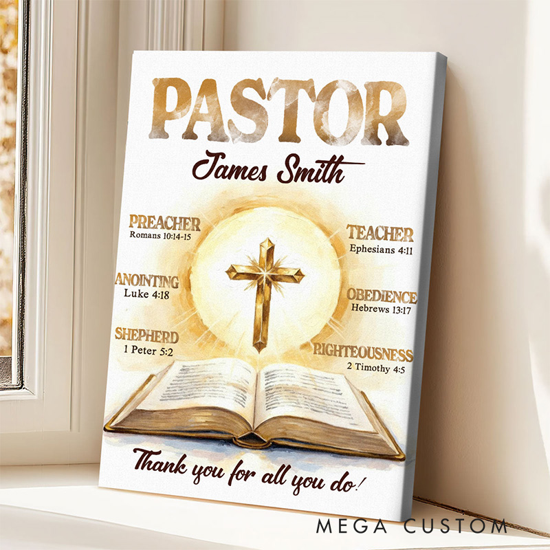 Personalized My Preacher Teacher Shepherd Frameless Canvas Painting with Name Wall Decor Religious Gift Appreciation Gift for Christian Pastor
