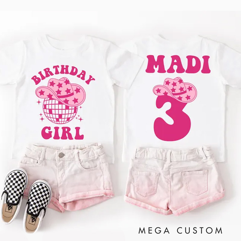 Personalized Birthday Girl Kids T-Shirt with Cute Birthday Year Number and Name Design for a Special Birthday Outfit