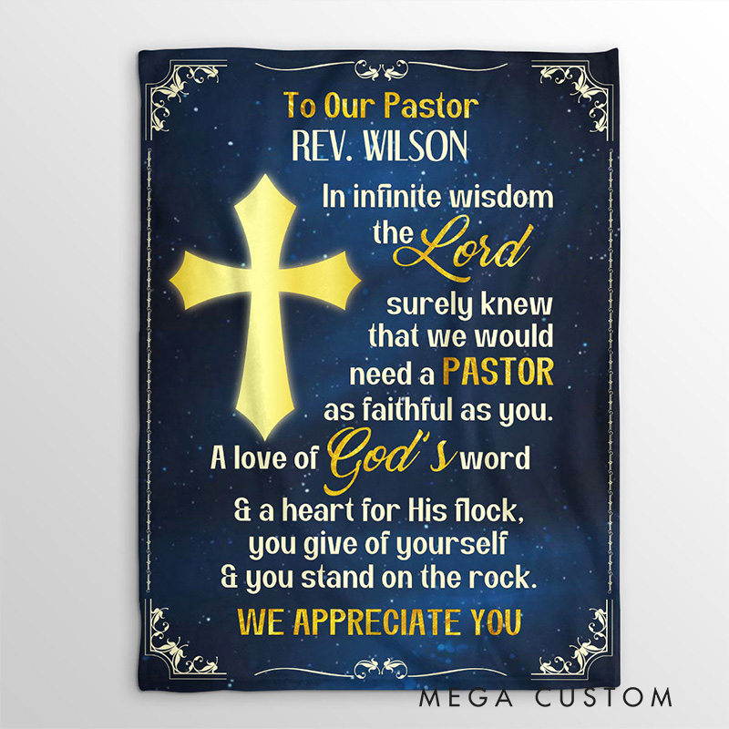 Personalized to Our Pastor Soft Throw Blanket with Name Home Decor Appreciation Gift Religious Gift for Christian Pastor