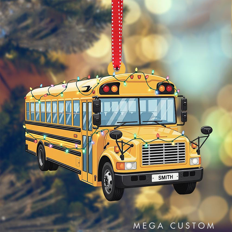 Personalized Teacher Christmas Ornament School Bus Acrylic Ornament