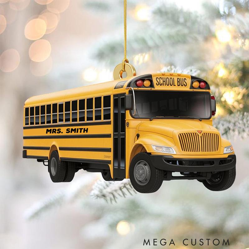 Personalized Teacher Christmas Ornament School Bus Design Acrylic Ornament for Teachers