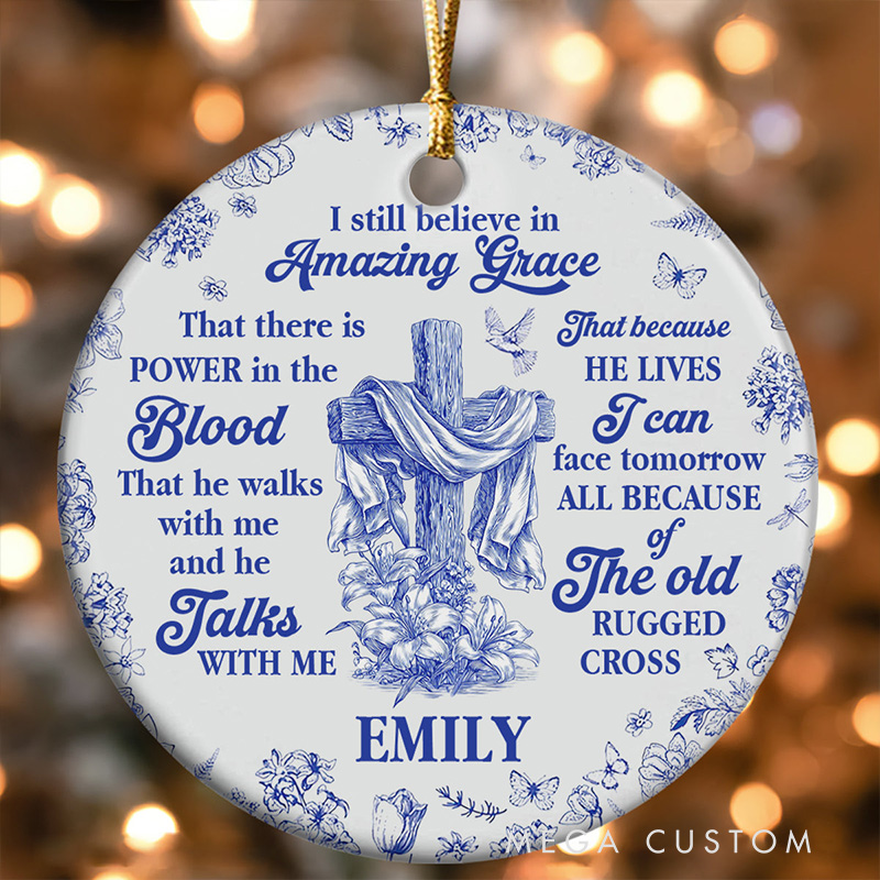 Personalized Amazing Grace Round Shaped Ceramic Ornament with Name Religious Gift Christian Gift for Christians