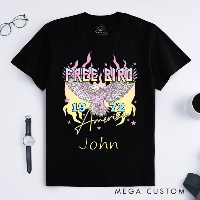 Personalized Vintage Eagle Graphic Classic T-Shirts Unisex 1972 America Retro Style Custom Name Gift for Music Lovers Men Women Birthday Present Tees