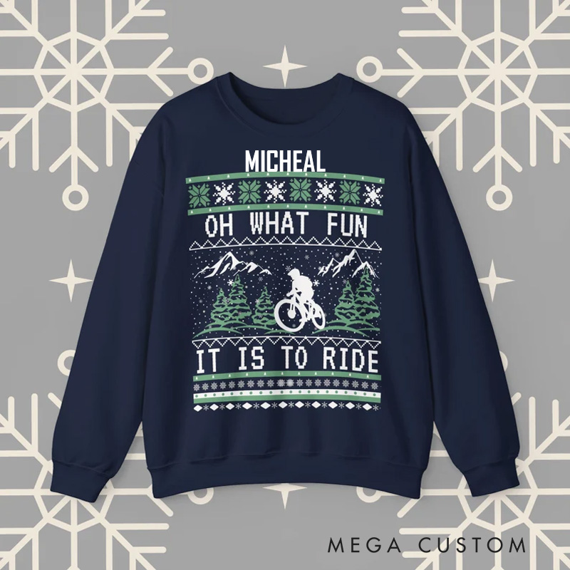 Personalized Classic Mountain Biking Christmas Sweatshirt Ugly Christmas Sweater Bike Holiday Crewneck
