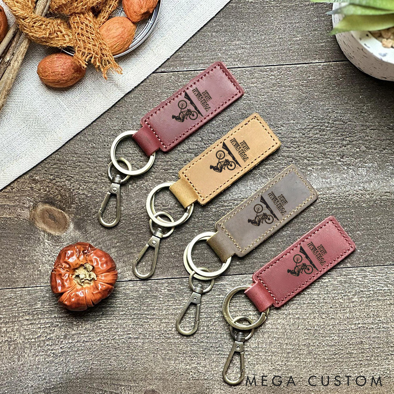 Personalized Mountain Biking Leather Keychain Custom for Mountain Biker Sports Gift