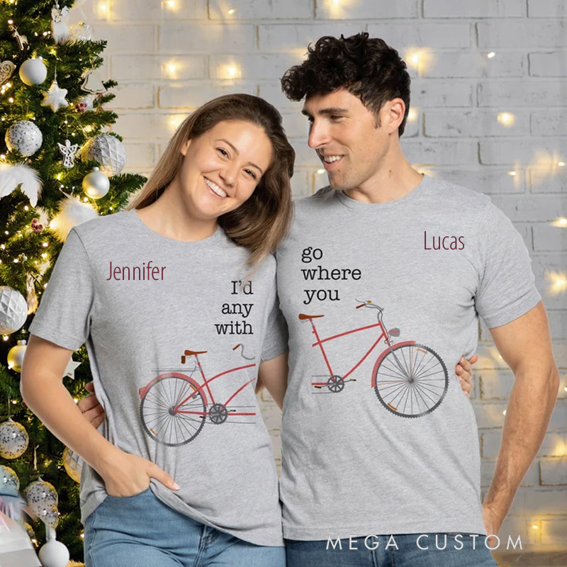 Personalized Cycling Classic T-Shirt Cute Matching Cyclist Girlfriend Boyfriend Shirts Bicycle Matching Biker Couple Shirt
