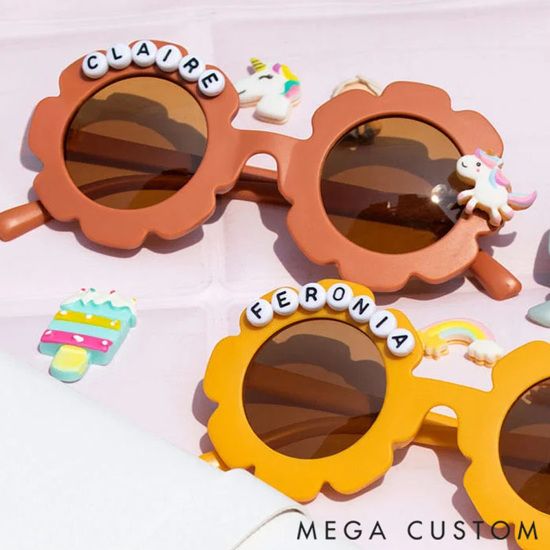 Personalized Travel Beach Sunglasses Multi-color Cute Floral Designs Engravable with Names and Accessories Birthday Children's Day gifts for Kids