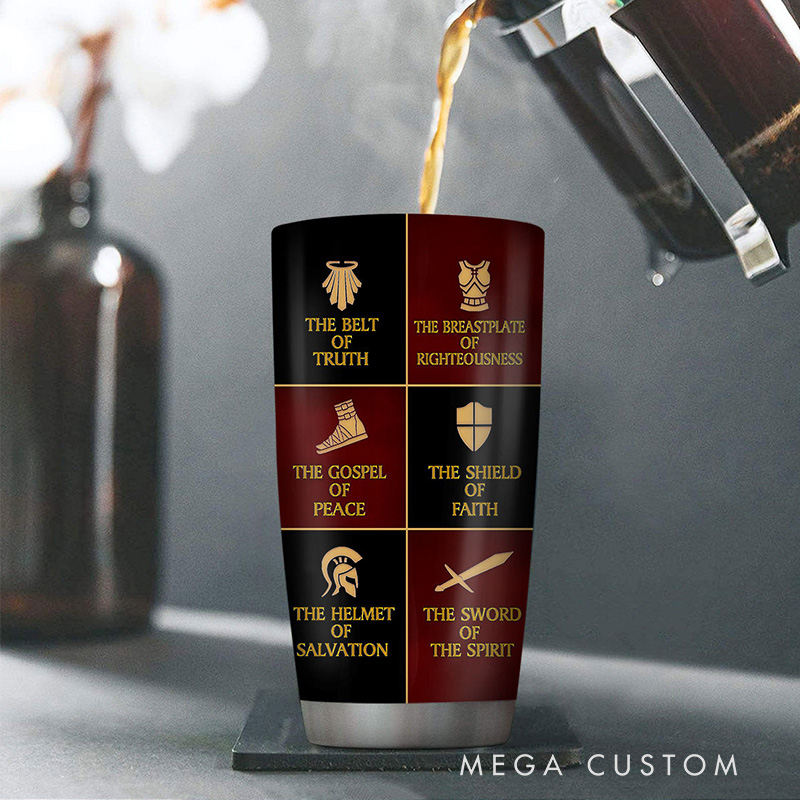 Personalized Put on the Full Armor of God 20oz Stainless Steel Tumbler with Name Religious Gift Faith Gift for Christians