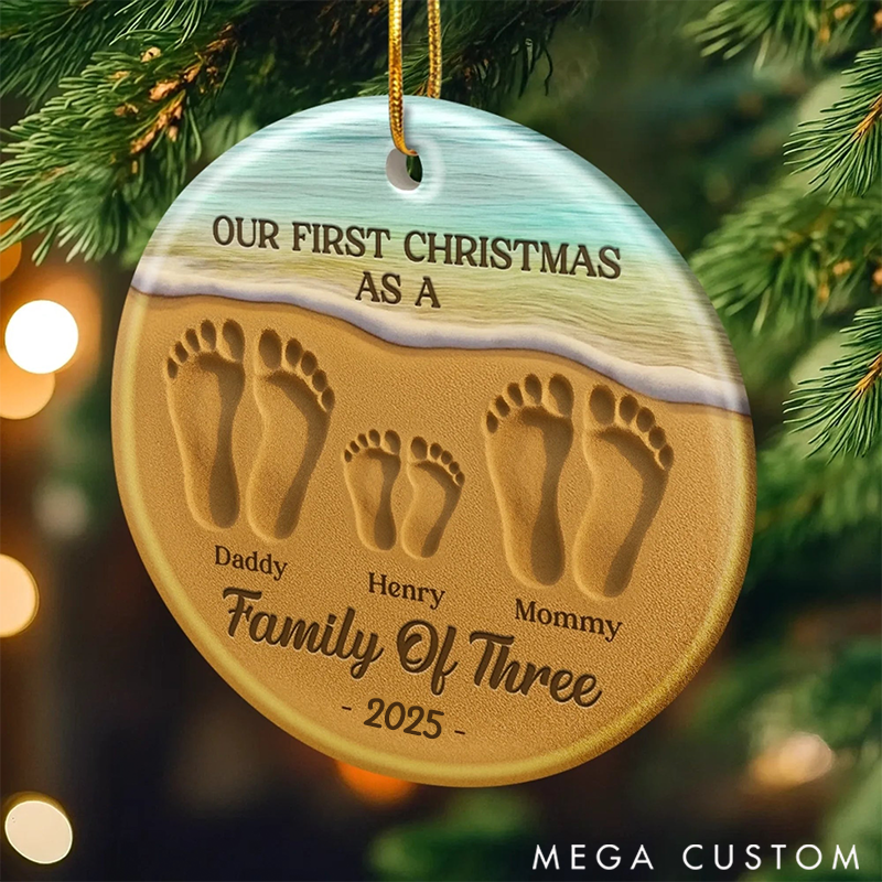 Personalized Family Christmas Ornaments Commemorating Our First Christmas as a Beach-loving Family