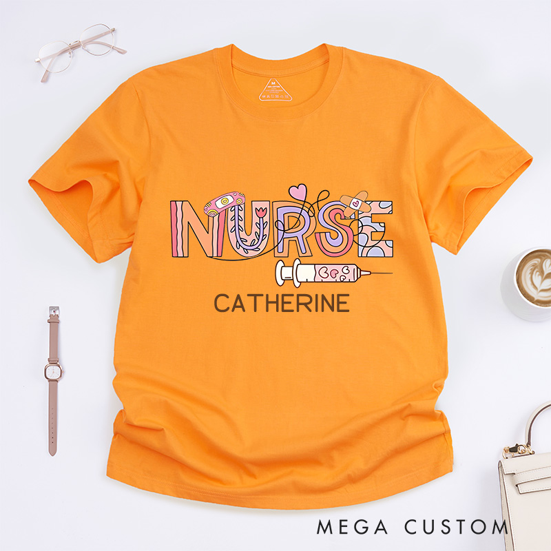 Personalized Nurse T-Shirts Caring Nurse Vibes Fashion Design T-Shirts