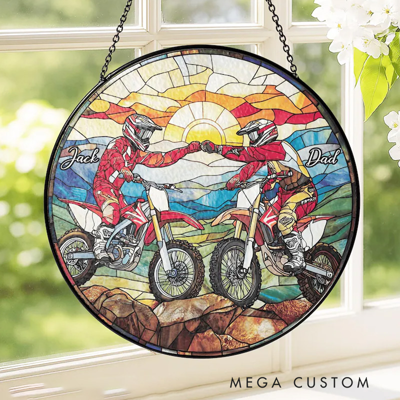Personalized Dad and Son Motocross Glass Suncatcher Dirt Bike Gift Racing Lover Gift