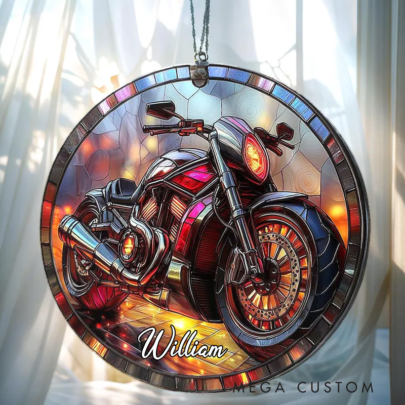 Personalized Faux Stained Glass Acrylic Suncatcher Motorcycle Window Hanging Art