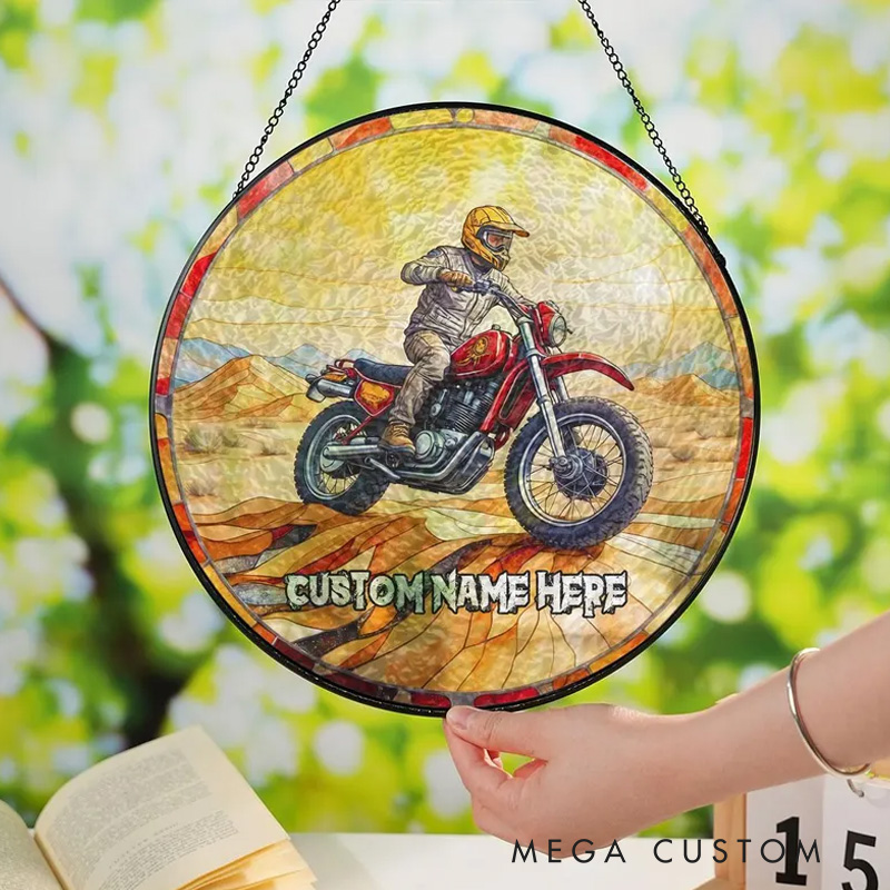Personalized Dad Motorcross Glass Suncatcher Dirt Bike Ornament Racing Lover Gift