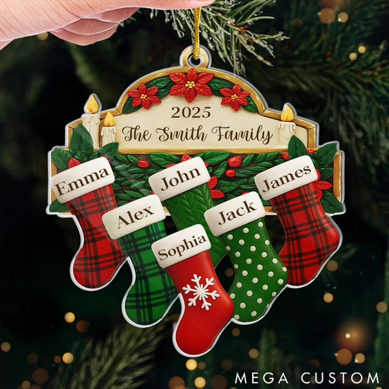Personalized Family Christmas Ornaments Our First Christmas Together with Beautifully Decorated Stockings