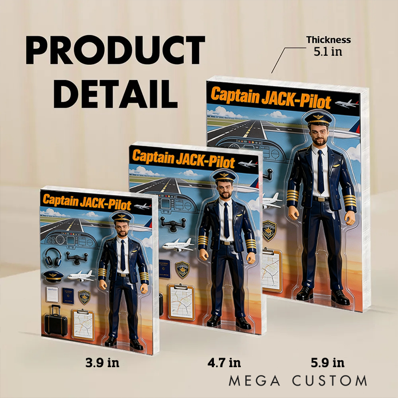 Personalized Pilot Captain Theme Acrylic Block Plaque Custom Photo Perfect Holiday Gift