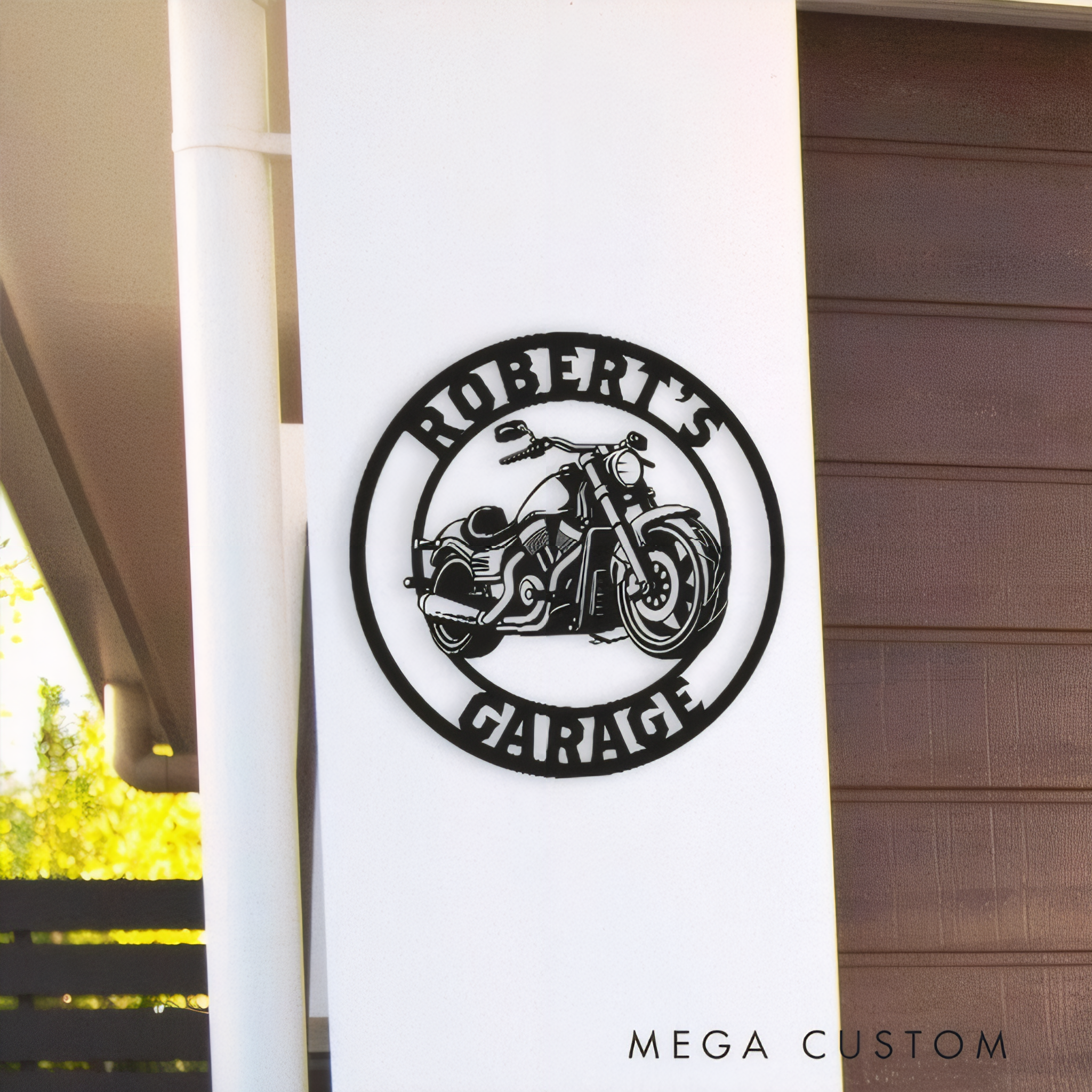 Personalized Motorcycle Garage Metal Sign Custom Round Chopper Wall Art with Name Biker Workshop Decor Gift for Motorsport Racer and Racing Lovers