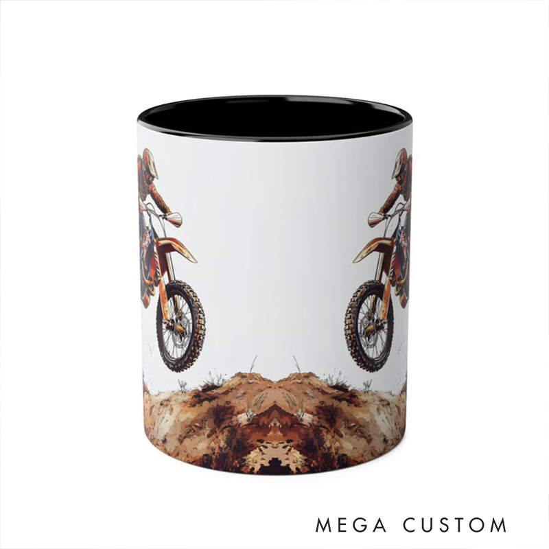 Personalized Motocross Mug Custom Dirt Bike Coffee Cup Ceramic off Road Racing Gift Extreme Sports Cup with Rider Name for Motorcycle Lovers