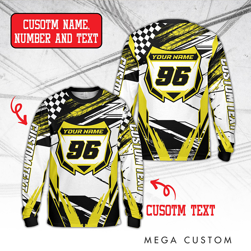Personalized Dirt Bike Long Sleeve Shirt Custom Rider's Name Number Plate Shirt Gift for Motocross Riders