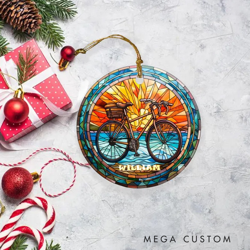 Personalized Stained Bicycle Christmas Ornament Christmas Keepsake Christmas Tree Decoration Gift for Cyclist